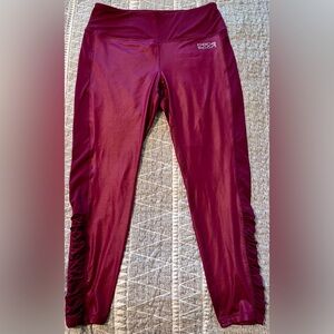 Bebe Sport Ruched Leggings 1X Burgundy Stretch Athleisure